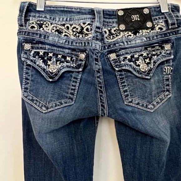 MISS ME MEDIUM WASH SLIM BOOT CUT JEANS  BUTTON TAB POCKETS SIZE 27 - Picture 6 of 10